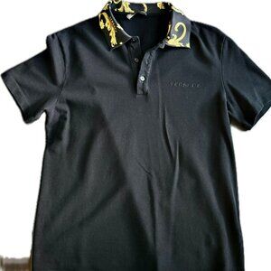 Versace Black Polo Shirt Men’s Size Large | Baroque Collar Logo Embroidery